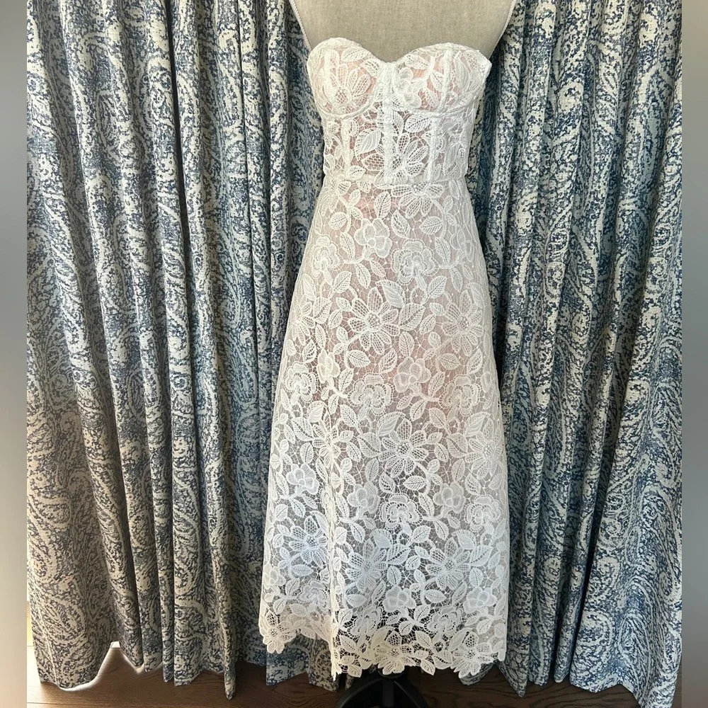 ANTHROPOLOGIE BHLDN Sachin & Babi Tate Midi Dress Floral Lace Strapless Size 2 - Picture 8 of 16